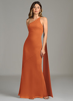 Azazie Juniper Jurken voor bruidsmeisjes Jurk van Chiffon met Zeemeermin One-shoulder Kaneel image4