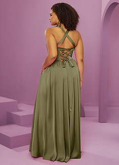 Barbie ♥ Azazie Suknie dla druhen Rozkloszowana sukienka z elastycznej satyny z dekoltem w serek i wiązaniem na plecach image14