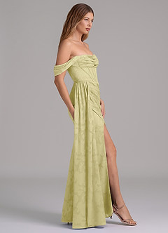 Azazie Amyra Jurken voor bruidsmeisjes Converteerbaar Jurk van Bloemen Burn-out met Zeemeermin Off the Shoulder Citroensorbet image5