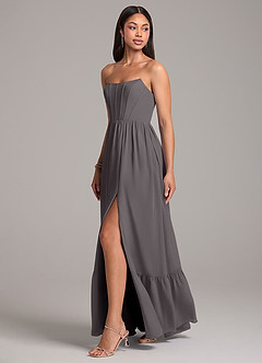 Azazie Kailee Bridesmaid Dresses Steel Grey A-Line with Pockets Chiffon Dress image3