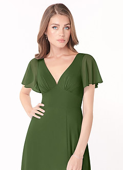Azazie Kimber Bridesmaid Dresses Olive A-Line Flounce Sleeve Chiffon Dress image5