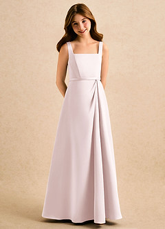Azazie Emiko Girls Formal Flower Girl Dresses Blushing Pink A-Line Pleated Matte Satin Dress image1