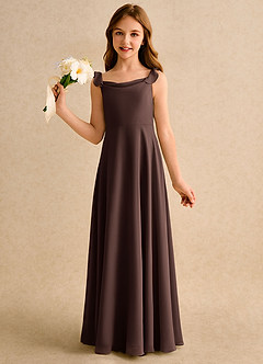 Azazie Puppy Girls Formal Flower Girl Dresses Ganache A-Line Pleated Chiffon Dress image3