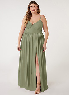 Azazie Zeya Brautjungfernkleider A-Linie V-Hals Gefaltet Chiffon Kleid Pistazie image6