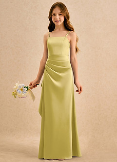 Azazie Cannoli Girls Formal Flower Girl Dresses Canary A-Line Pleated Stretch Satin Dress image3