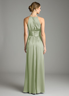 Azazie Bonnie Bridesmaid Dresses Dusty Sage A-Line Pleated Stretch Satin Dress image5