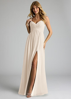 Azazie Alia Brautjungfernkleider A-Linie Plissee Chiffon Kleid Alabaster Weiß image3