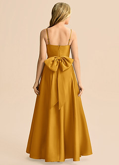 Azazie Rumi Junior A-Line Plisseret Stræk satin Gulv-længde Junior brudepige Kjole image2