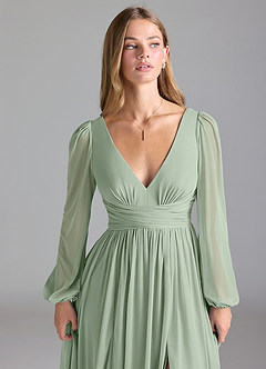 Azazie Norah Bridesmaid Dresses Dusty Sage A-Line Mesh Dress image8