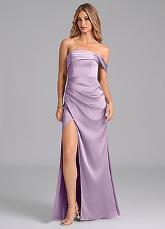 Azazie Lisbeth Bridesmaid Dresses Frosted Lilac Mermaid Off the Shoulder Stretch Satin Convertible Dress image3