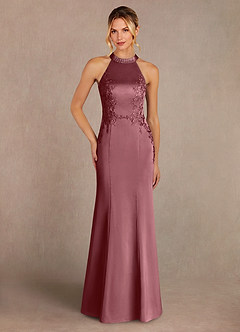 Azazie Tyra Mère de la mariée Robes Robe Sirène en Satin extensible Dentelle Rose Du Désert image1