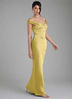 Azazie Stella Bridesmaid Dresses Canary Sheath Corset Stretch Satin Convertible Dress image4