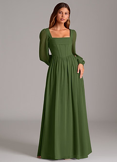 Azazie Maree Robes de demoiselle d'honneur Robe Trapèze en Mousseline de soie Corset Olive image4