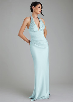Azazie Torrance Robes de demoiselle d'honneur Robe Sirène en Satin extensible Corset Bleu Nuage image1