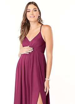 Azazie Annabelle vestidos de dama de honor de maternidad Vestido de Corte En A Cuello en V plisado Hasta el suelo Malla image6