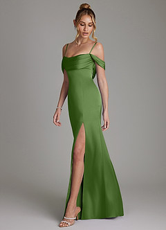 Azazie Nira Bridesmaid Dresses Basil Mermaid Corset Stretch Satin Dress image7