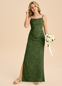 Azazie Mai Junior Etui Plissee Blumen-Burnout Kleid Olivgrün image3