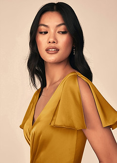 Azazie Soren Bridesmaid Dresses Butterscotch A-Line Pleated Stretch Satin Dress image6