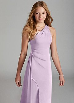 Azazie Maron Junior Frosted Lilac A-Line Pleated Stretch Satin Dress image3