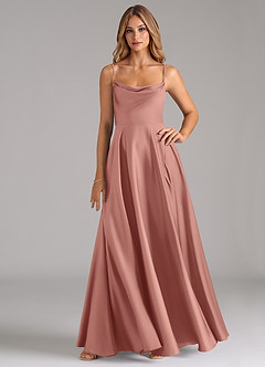 Azazie Elle Bridesmaid Dresses Rosette A-Line Pleated Stretch Satin Dress image1