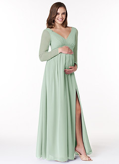Azazie Teton Maternity Bridesmaid Dresses A-Line Long Sleeve Chiffon Floor-Length Dress image4