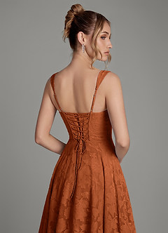 Azazie Azaria Robes de demoiselle d'honneur Robe Trapèze en Blumen-Burnout Corset Orange Brûlée image2