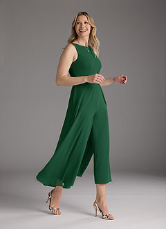 Azazie Anitta Mother of the Bride Dresses Dark Green Jumpsuit/Pantsuit Pleated Stretch Crepe Dress image4