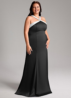 Azazie Rue Bridesmaid Dresses Ivory Black A-Line Pleated Stretch Satin Dress image12