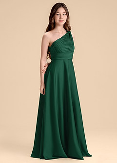 Azazie Charlize Junior Vestido de Verde Oscuro de Satén Elástico de Corte en A con Plisado image3