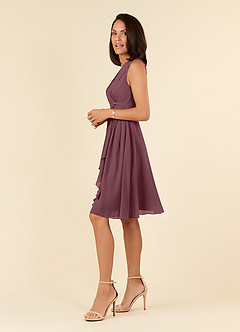 Azazie Theron Kleider für die Brautmutter A-Linie V-Hals Gefaltet Chiffon Kleid Sangria image3