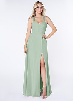 Azazie Jane Bridesmaid Dresses Agave A-Line V-Neck Pleated Chiffon Dress image1
