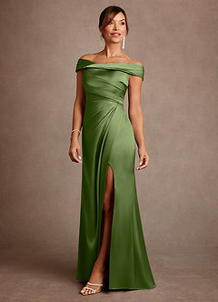 Azazie Bedford Mother of the Bride Dresses Juniper Sheath Pleated Stretch Satin Dress image2