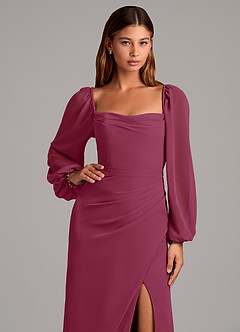 Azazie Brixley Bridesmaid Dresses Mulberry Mermaid Long Sleeve Chiffon Dress image7
