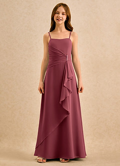 Azazie lolly Girls Formal Robe Demoiselle D'honneur Fillette Robe Trapèze en Mousseline de soie Plissée Merlot image4