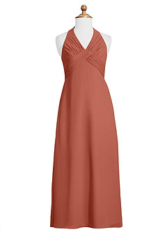 Azazie Tessie Junior A-Linie Plissee Chiffon Kleid Lehm image6