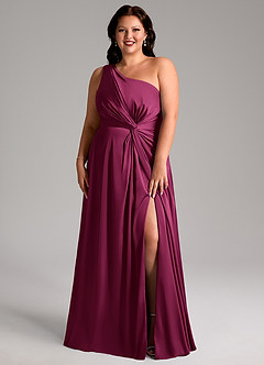 Azazie Brooke Brautjungfernkleider A-Linie One-Shoulder Stretch-Satin Kleid Rote Pflaume image9