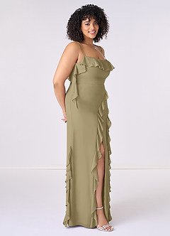Barbie ♥ Azazie Bridesmaid Dresses Moss Green Sheath Bow Chiffon Dress image9
