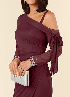 Azazie Marna Mother of the Bride Dresses Cabernet Sheath One Shoulder Mesh Dress image8