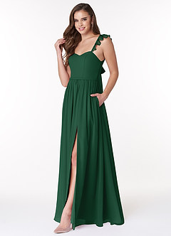 Azazie Metz Final Sale Dark Green A-Line Sweetheart Ruched Chiffon Dress image4
