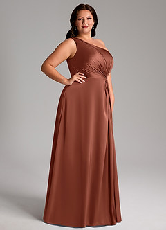 Azazie Brooke Bridesmaid Dresses Clay A-Line One Shoulder Stretch Satin Dress image10