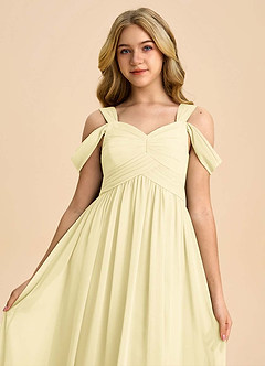 Azazie Lianne Junior Lemon Sorbet A-Line Off the Shoulder Chiffon Dress image4