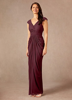 Azazie Lisolette Mother of the Bride Dresses Cabernet Sheath Pleated Mesh Dress image4