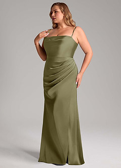Azazie Leonis Bridesmaid Dresses Pistachio Mermaid Pleated Stretch Satin Convertible Dress image12