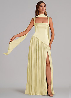 Azazie Stephanie Bridesmaid Dresses Lemon Sorbet A-Line Pleated Stretch Satin Dress image1