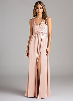 Azazie Tanicia Bridesmaid Dresses Blushing Pink A-Line Pleated Stretch Satin Dress image3