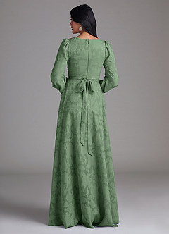 Azazie Leonia Bridesmaid Dresses Eucalyptus A-Line Long Sleeve Floral Burnout Dress image3