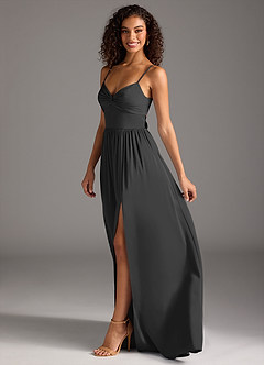 Azazie Zeya Robes de demoiselle d'honneur Robe Trapèze en Satin extensible Plissée Noir image7