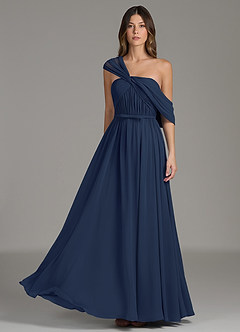 Azazie Nyah Abiti da Damigella Abito A-Line in Chiffon Spalle Scoperte Marino Scuro image3