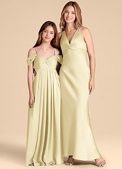 Azazie Kaitlynn Junior Klä av A-Line i Stretch Satin Av axeln image3