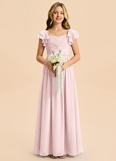 Azazie Anaya Junior Abito A-Line in Chiffon Scollo a Cuore Rosa Rossore image1